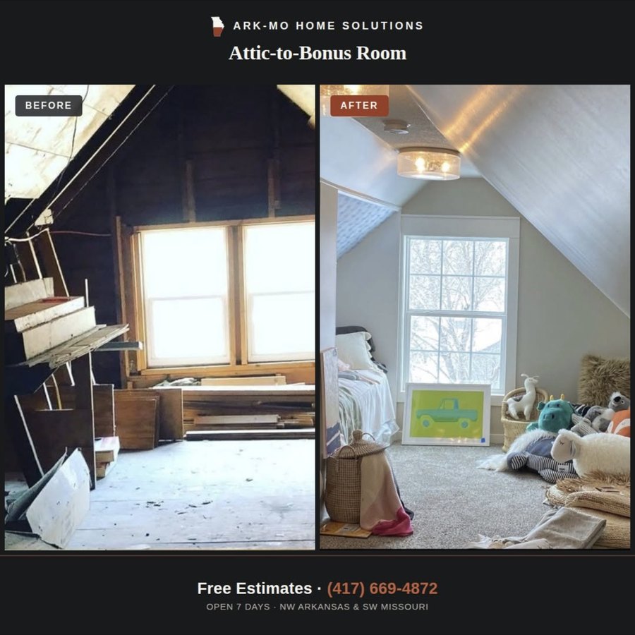 Ark-Mo Home Solutions before and after attic conversion post